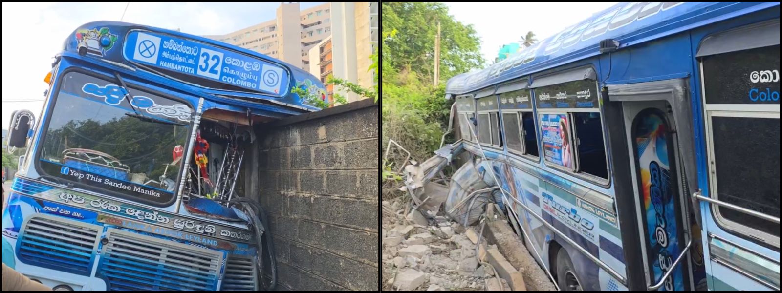 Passenger Bus Slams Into Wall In Galle, Sri Lanka